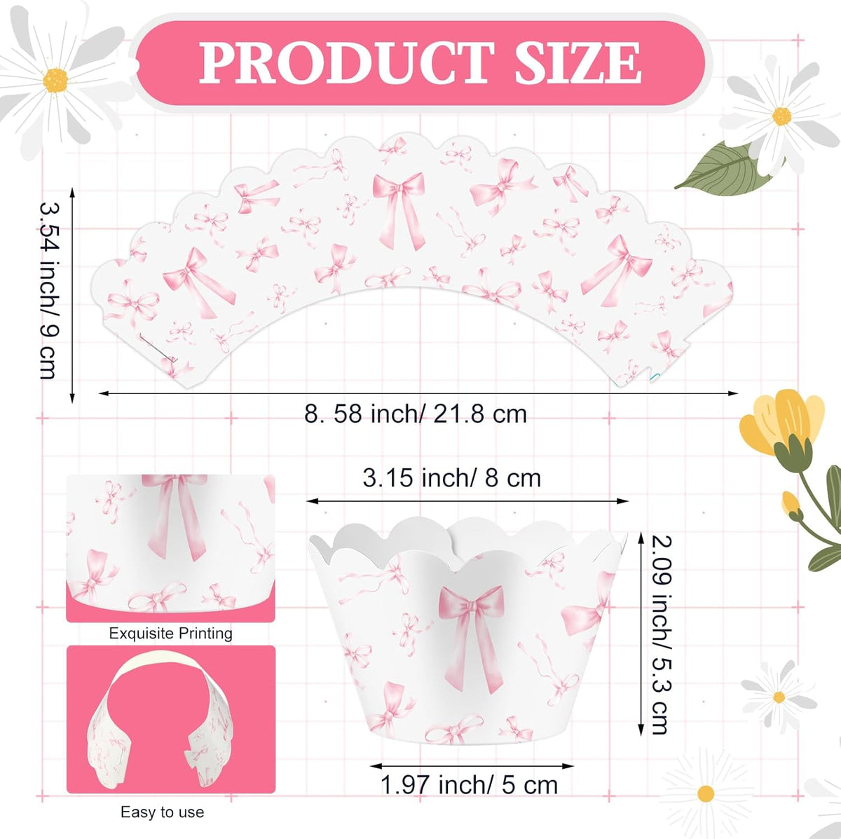 Domensi 100 Pcs Pink Bow Cupcake Wrappers Rustic Cupcake Liners Pink Baking Cups Baking Liners for