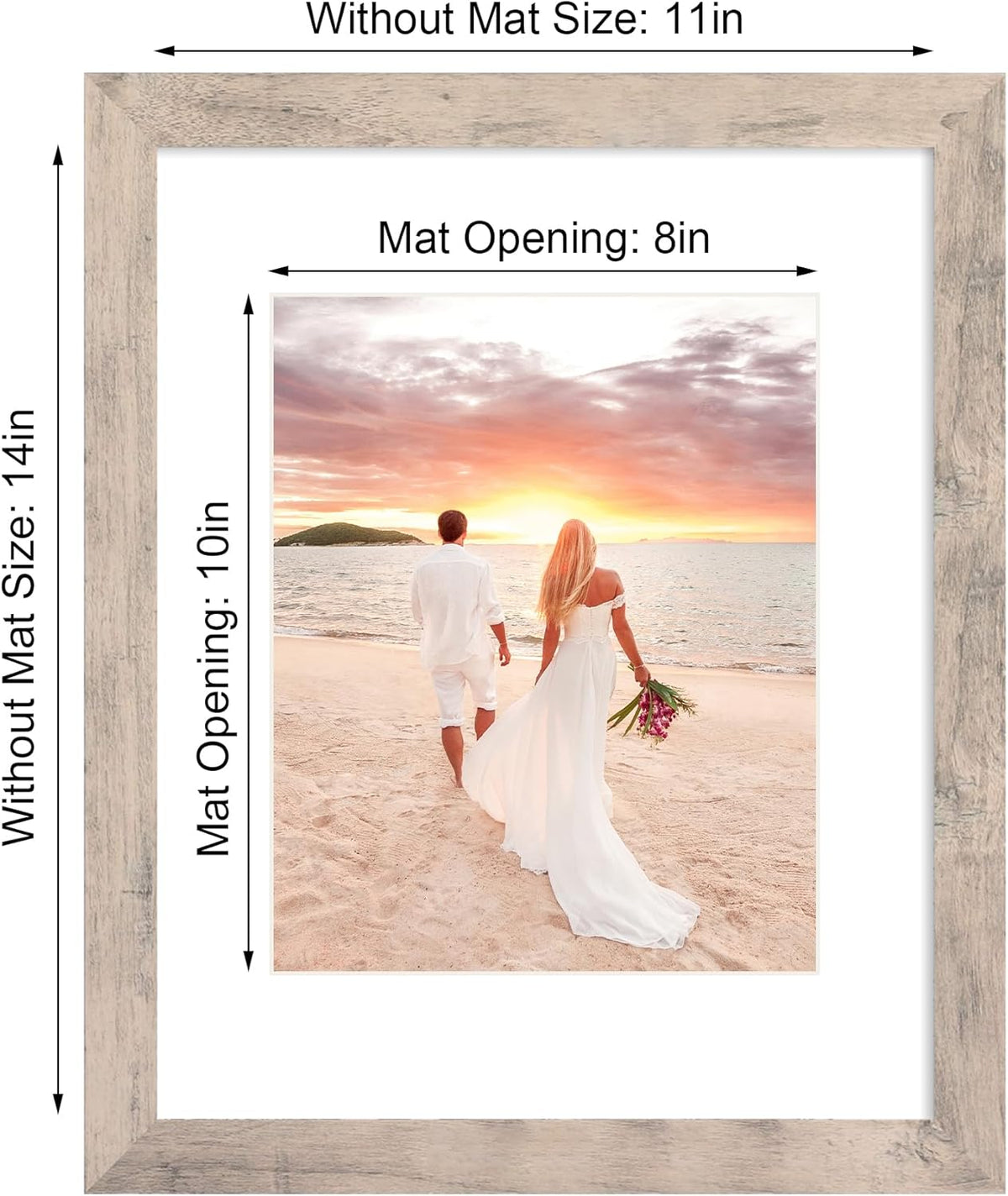 11x14 Picture Frame Set of 4 with Tempered Glass, Smoke Gray Frame Display 8x10 Pictures with Mat