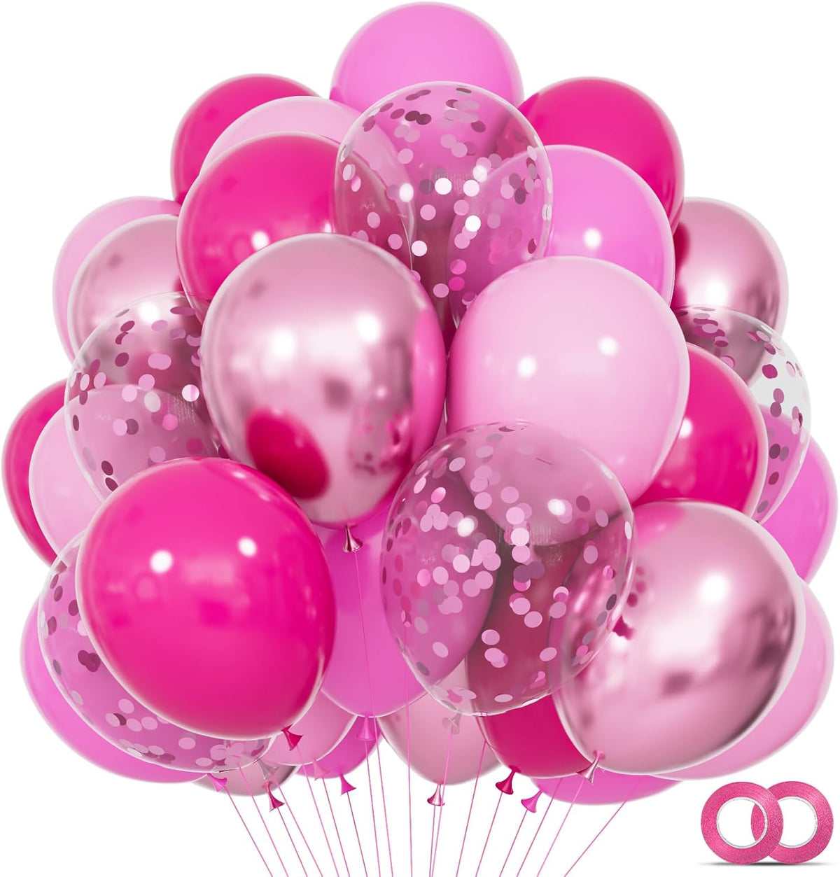 68Pcs Pink Balloons Kit 12 Inch Metallic Pink Balloon, Pink Confetti Balloon and Baby Pink Party