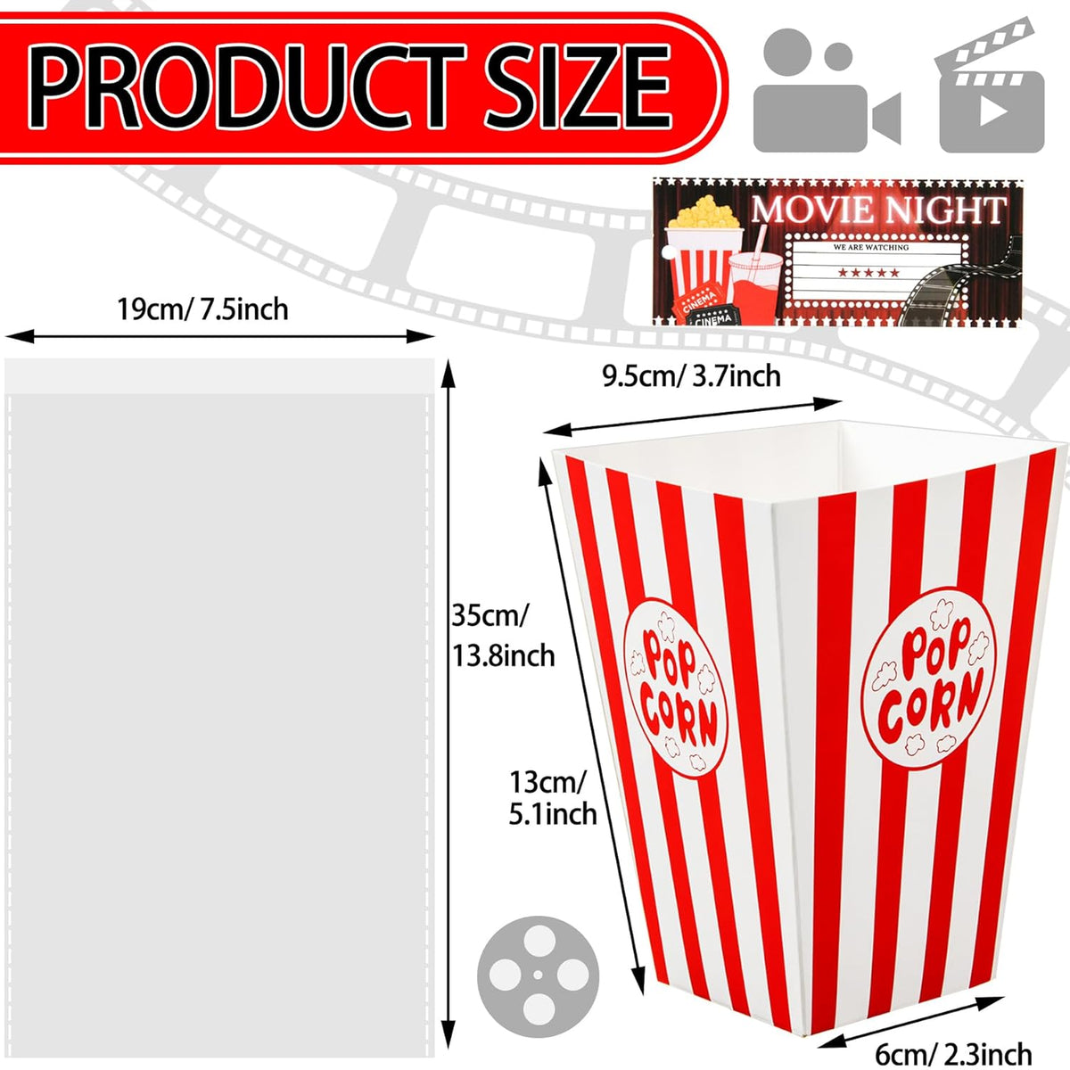 24set Movie Night Party Favors include Paper Popcorn Box Cellophane Bags and Ticket for Movie Theme