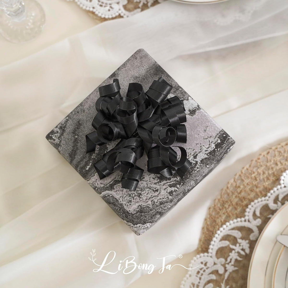 5 Inch Black Bows Curly Ribbon Bows for Gift Wrapping, Satin Bows with Double-Sided Tape, Self