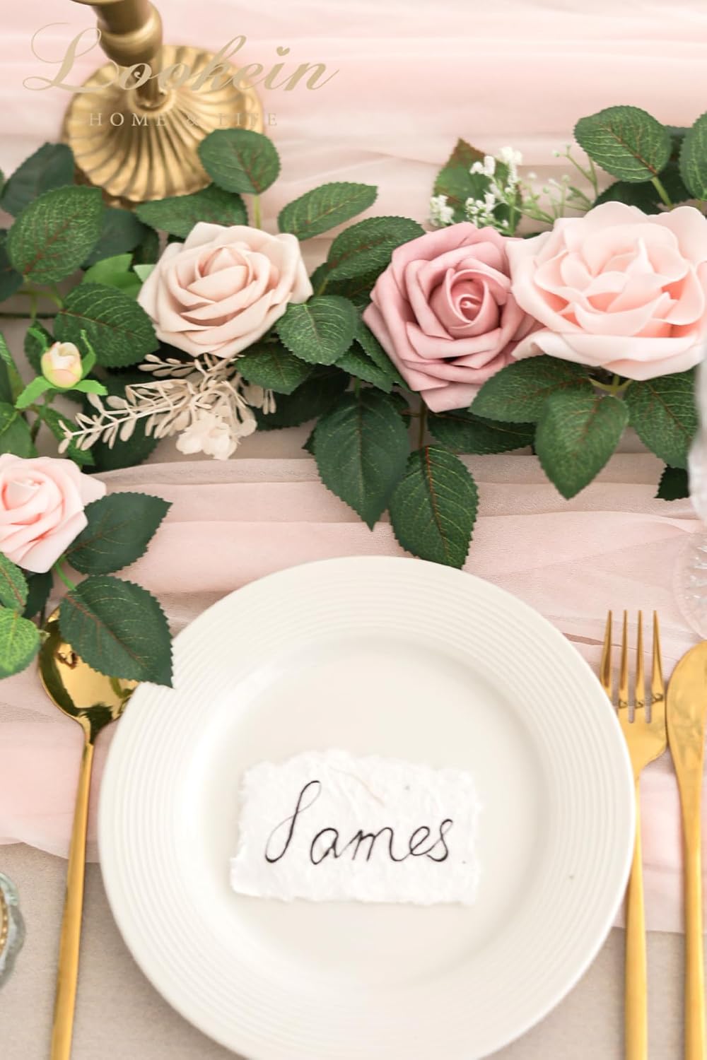 Lookein Artificial Rose Flower Garland Greenery Garland 5FT for Wedding Ceremony Backdrop Arch