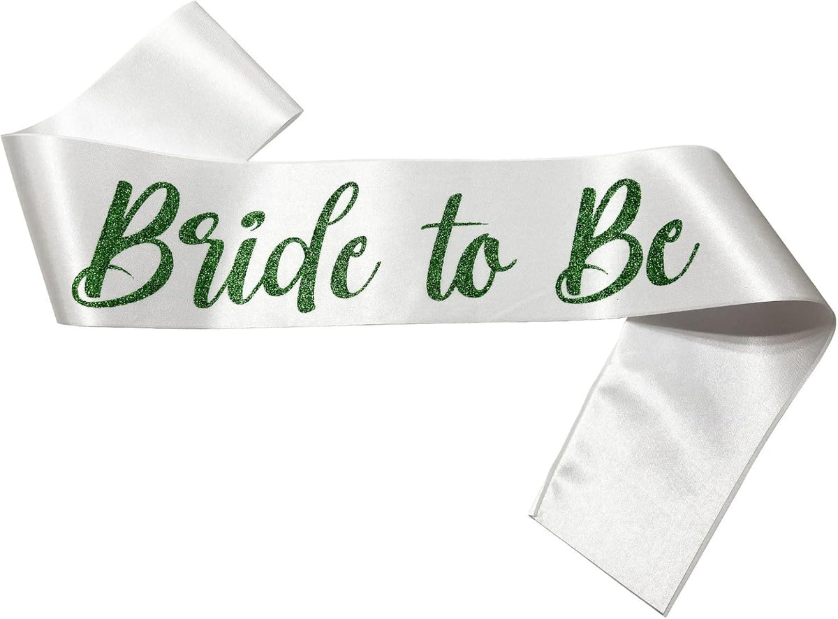 White with Green Letters Bride to Be Sash, Bride Sash Bachelorette Party Bridal Shower Sashes