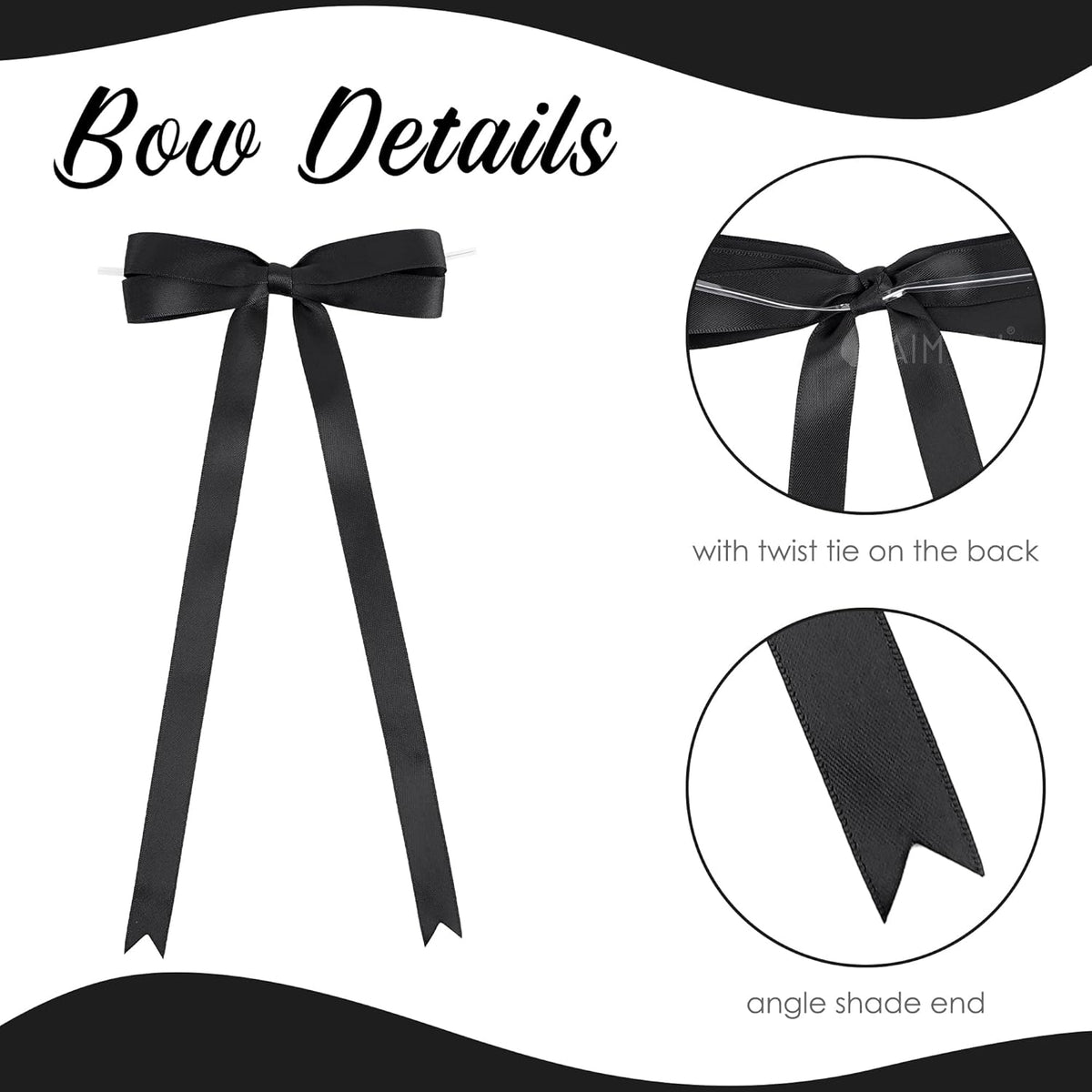 AIMUDI Black Bow 5 × 10" Satin Bow for Gift Wrapping Twist Tie Bows Premade Ribbon Bows for
