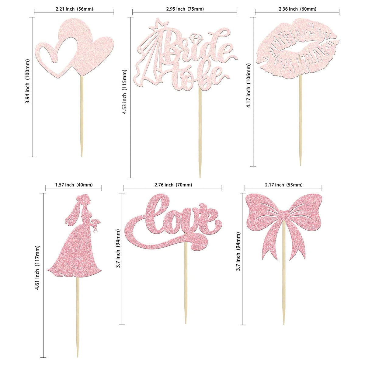 Gyufise 24Pcs Bride to Be Cupcake Toppers Pink Glitter Bow Tie Lip Princess Love Heart Bridal