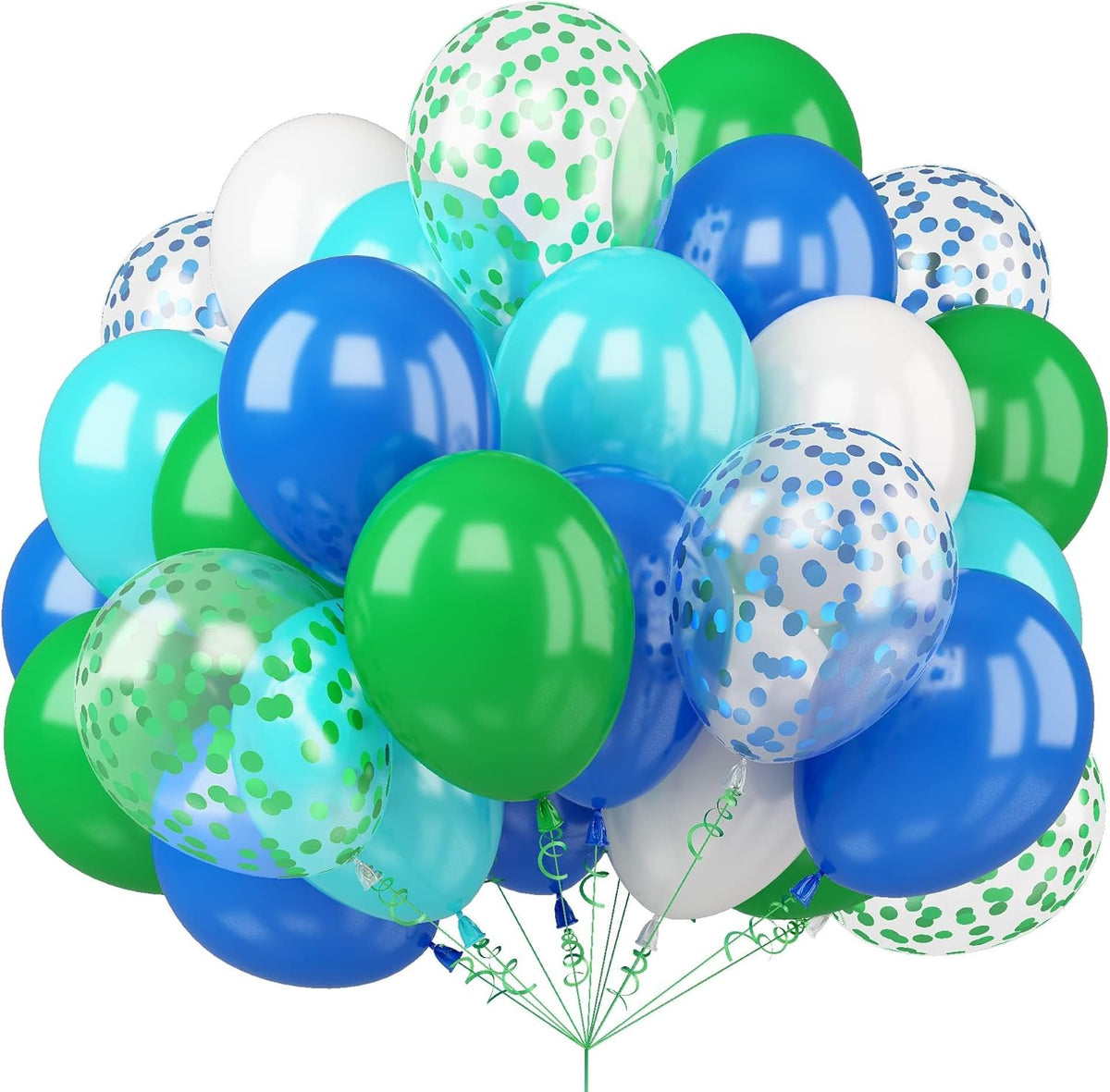 50Pcs Blue Green Balloons 12inch Light Green Blue Vintage Confetti Balloon with Ribbons for Boys