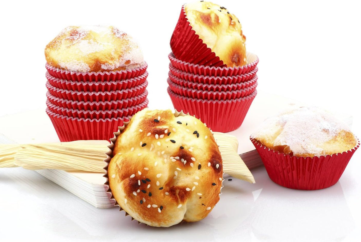 Gifbera Standard Red Foil Cupcake Liners Wrappers Baking Cups for Birthday Wedding Holiday Party