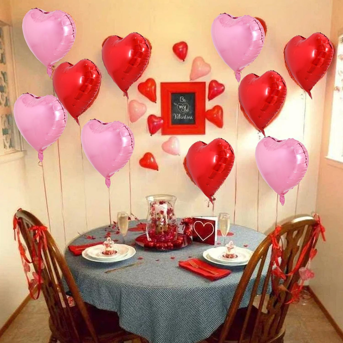 TONIFUL 30Pcs 18 Inch Red Pink Heart Balloons Valentine’s Day Heart Shape Foil Mylar Balloons