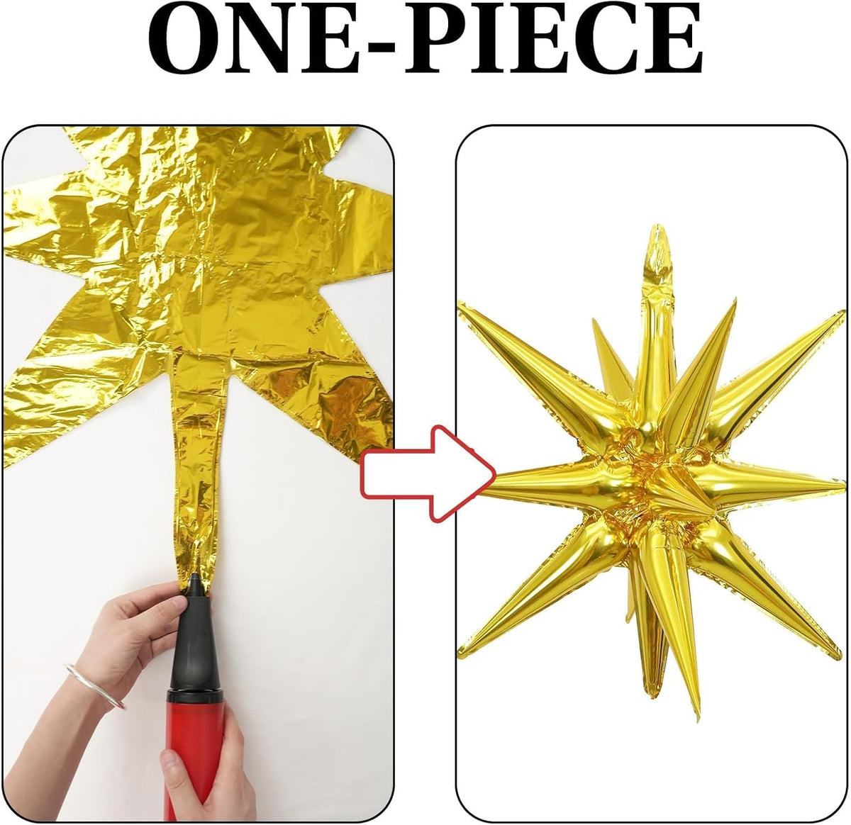 Gold Star Balloons 12pcs, 27/22 Inch Foil Star Explosion Balloons, Large Spike Mylar Cone Balloon