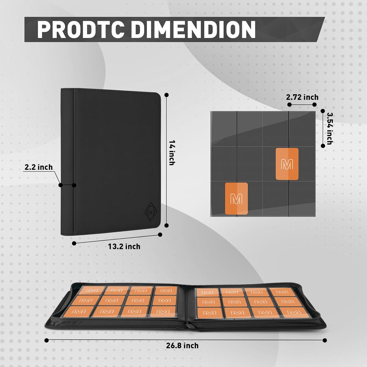 Premium Card Binder 12 Pocket for 720 Pockets Trading Card Binder, PU Zipper Card Collection Album