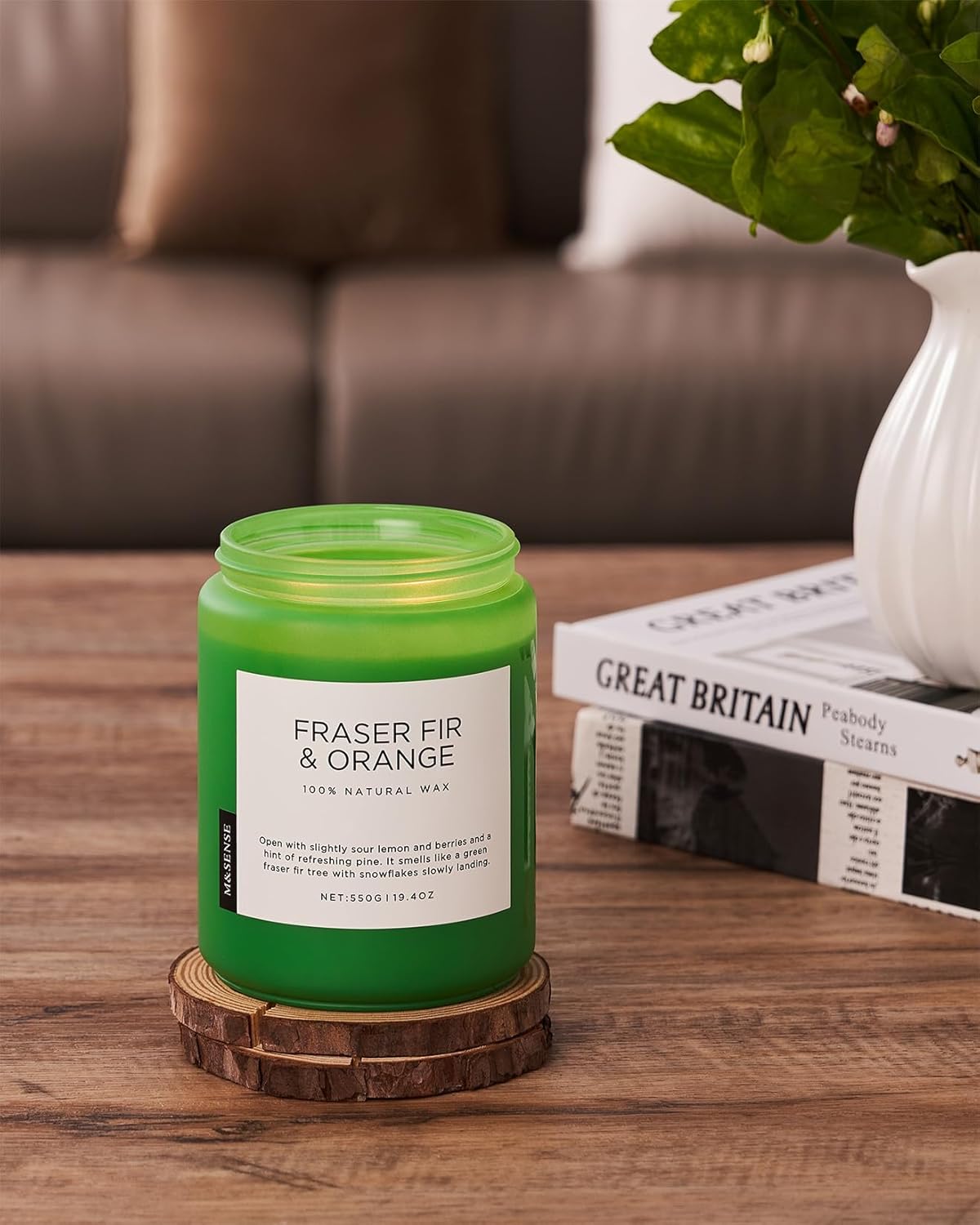 M&SENSE Fir & Orange Large Candle for Home Scented 19.4oz 110 Hour Clean Non Toxic Long Lasting