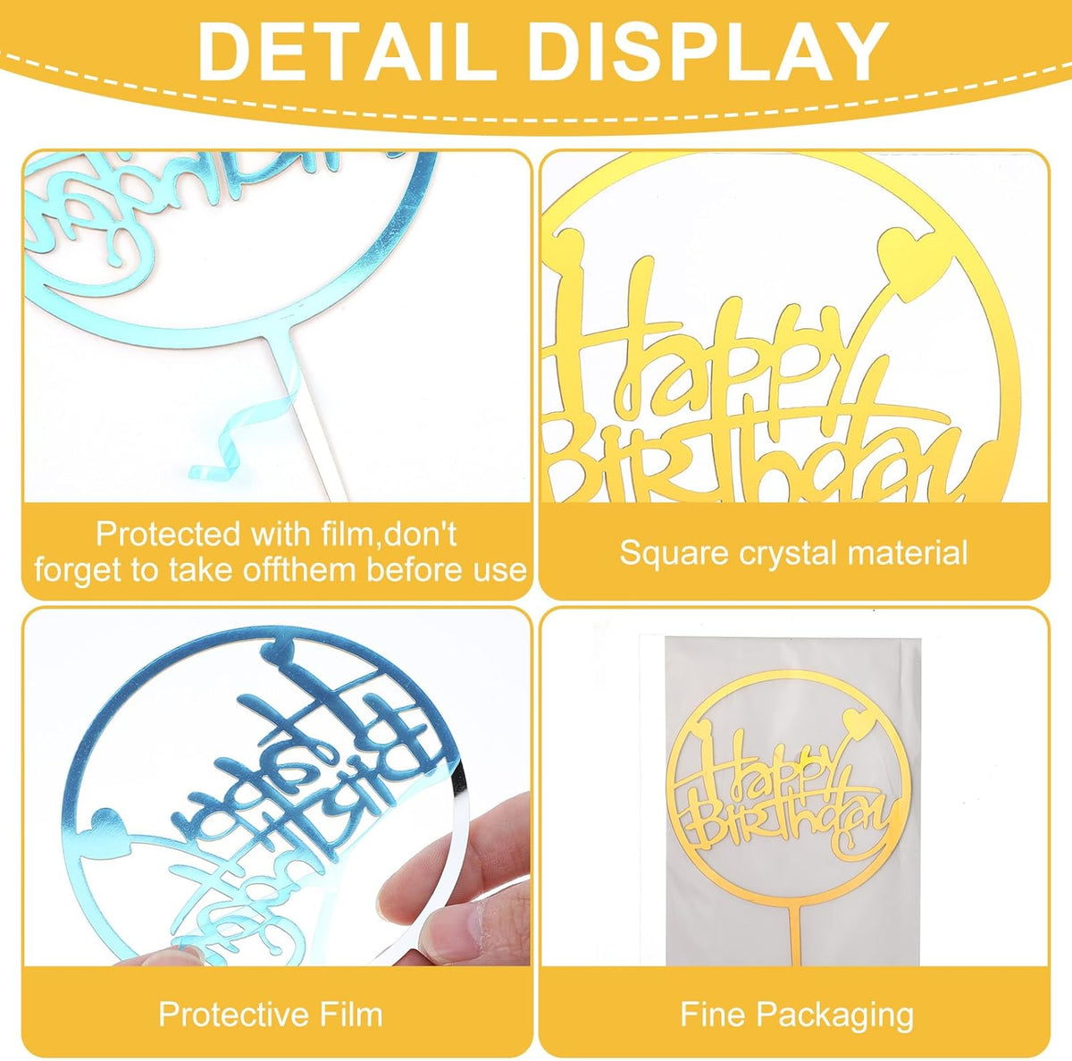 100 Pcs Gold Happy Birthday Cake Toppers Gold Acrylic Cake Topper Glitter Birthday Cake Decorations