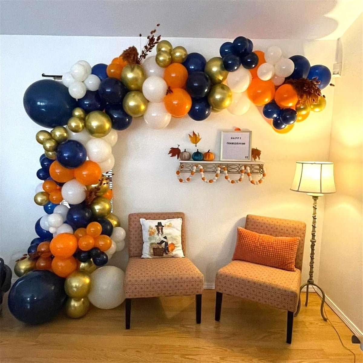 Navy Blue and Orange Balloons, Navy Metallic Orange White Latex Balloons Set, Dark Orange for Boys