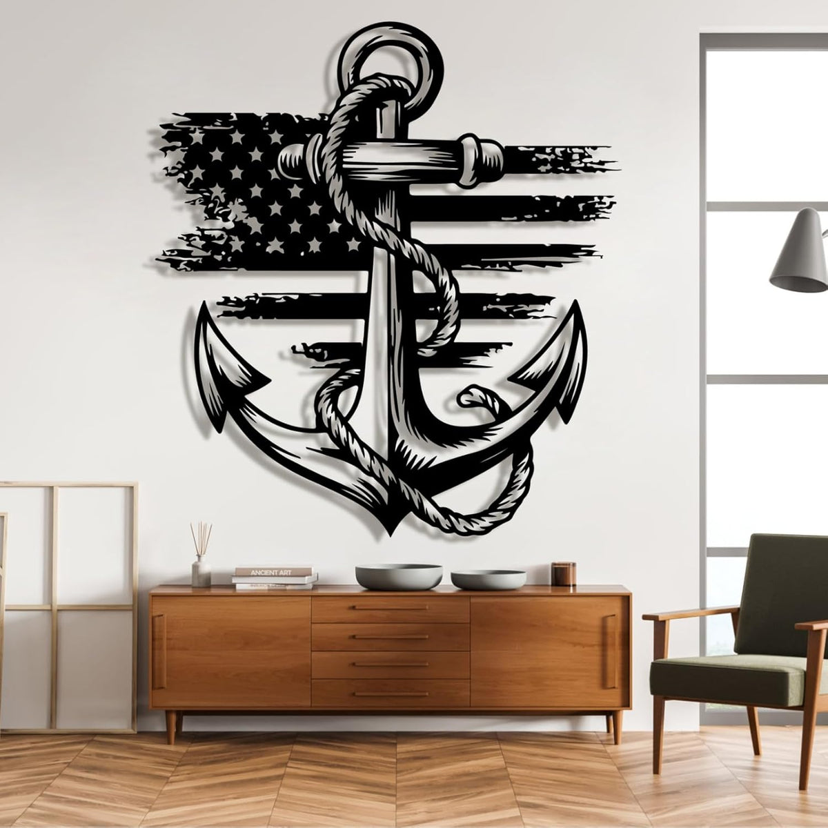 lunwall Metal Anchor Wall Decor, Anchor Metal Sign, Metal Anchor Decor, Anchor Metal Wall Art
