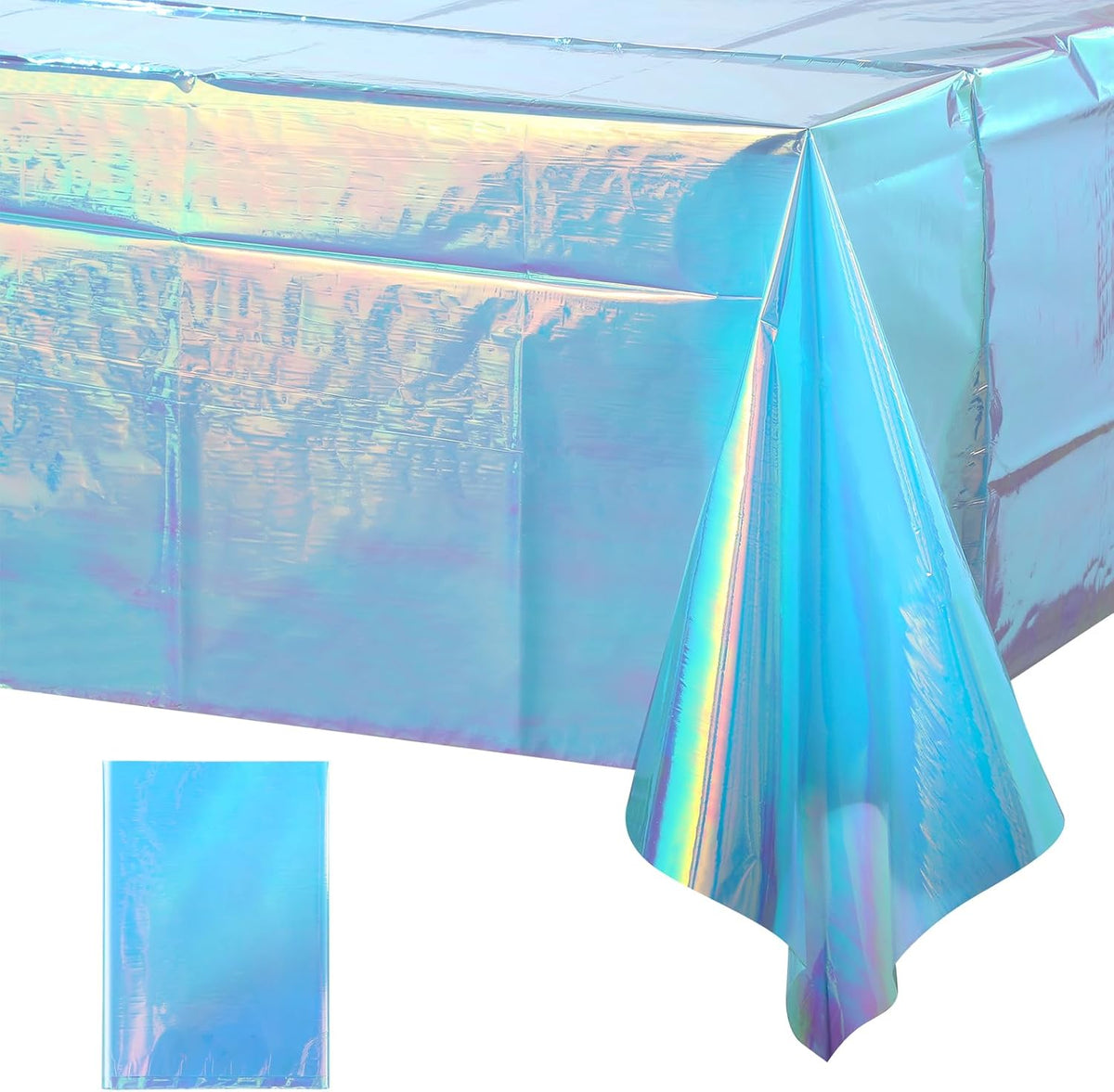 FunnyPars 1 Pack Iridescent Blue Plastic Tablecloth,Shiny Blue Disposable Laser Rectangle Table