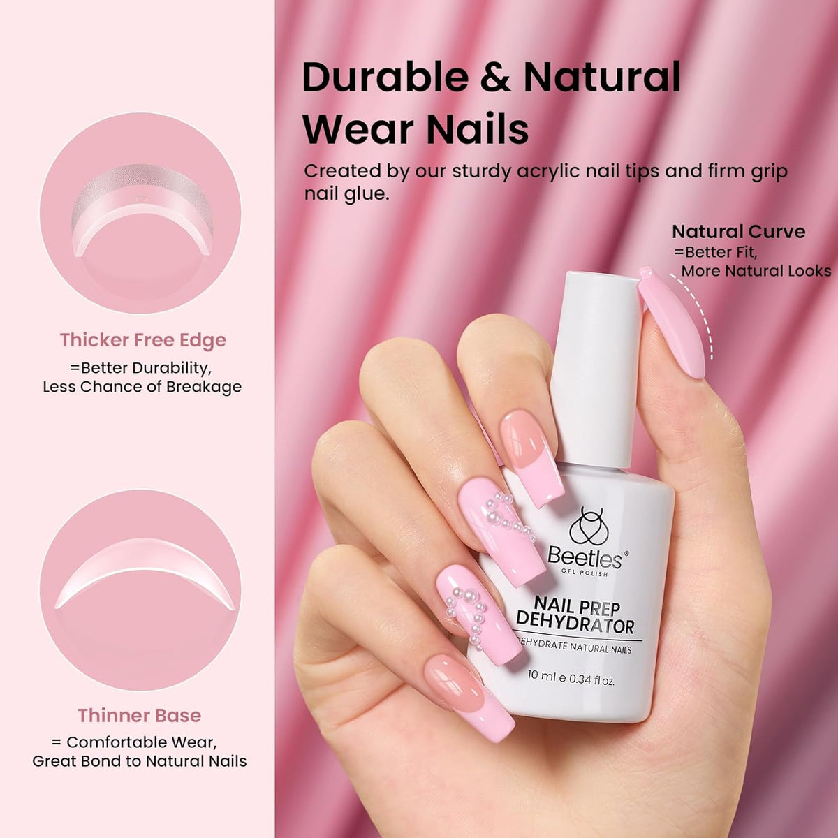 Beetles Gel Nail Kit Medium Square with Nail Dehydrator and Primer, 576Pcs Half Matte Etch-X Gel