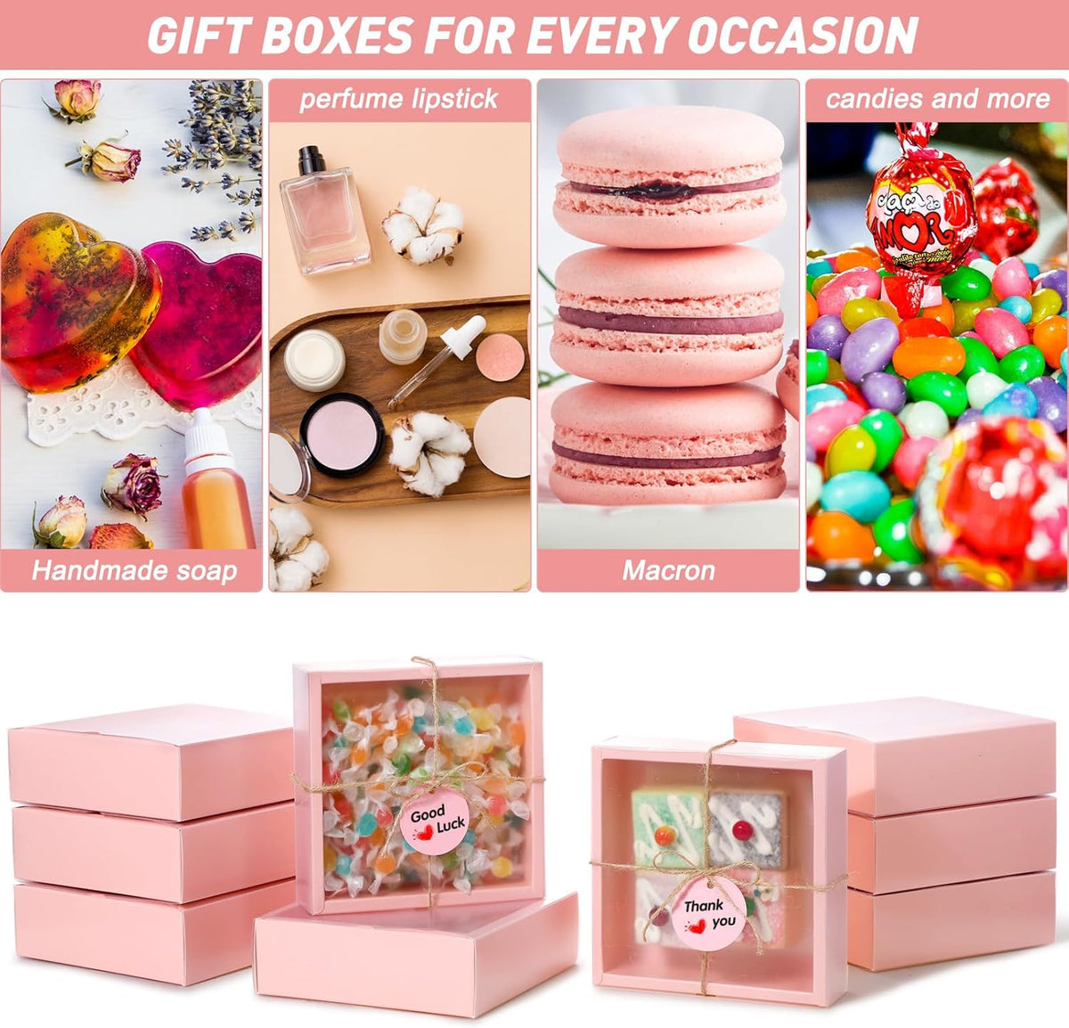 Roowest 50 Sets Kraft Soap Boxes Rectangle Packaging Box with Window Homemade Gift Box with Blank