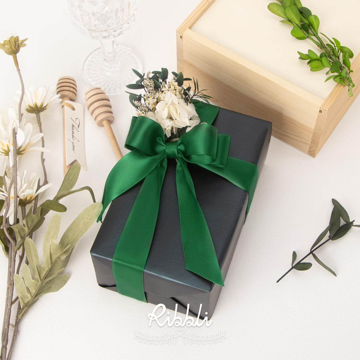 Ribbli Forest Green Double Faced Satin Ribbon,1” x Continuous 25 Yards,Use for Craft Bows Bouquet