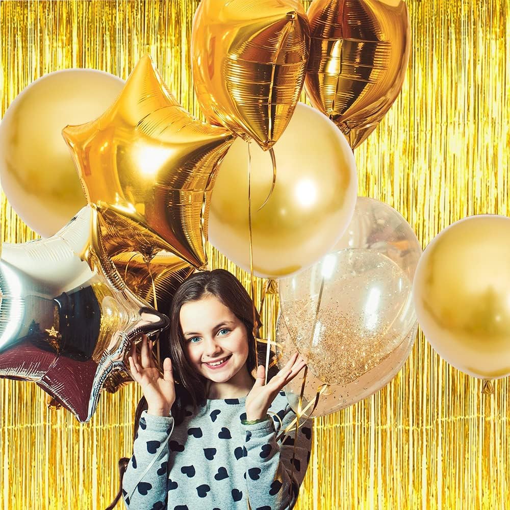 BEISHIDA 2 Pcs Gold Door Streamers Tinsel Curtain Party Streamers Backdrop Fringe Foil Wall