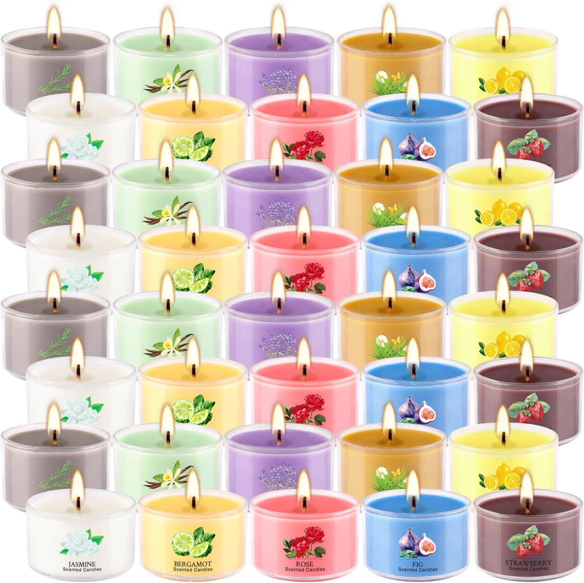 40 Scented Candle Set, 10 Fragrances, 35g Natural Soy Wax Candles with Smokeless Cotton Wicks