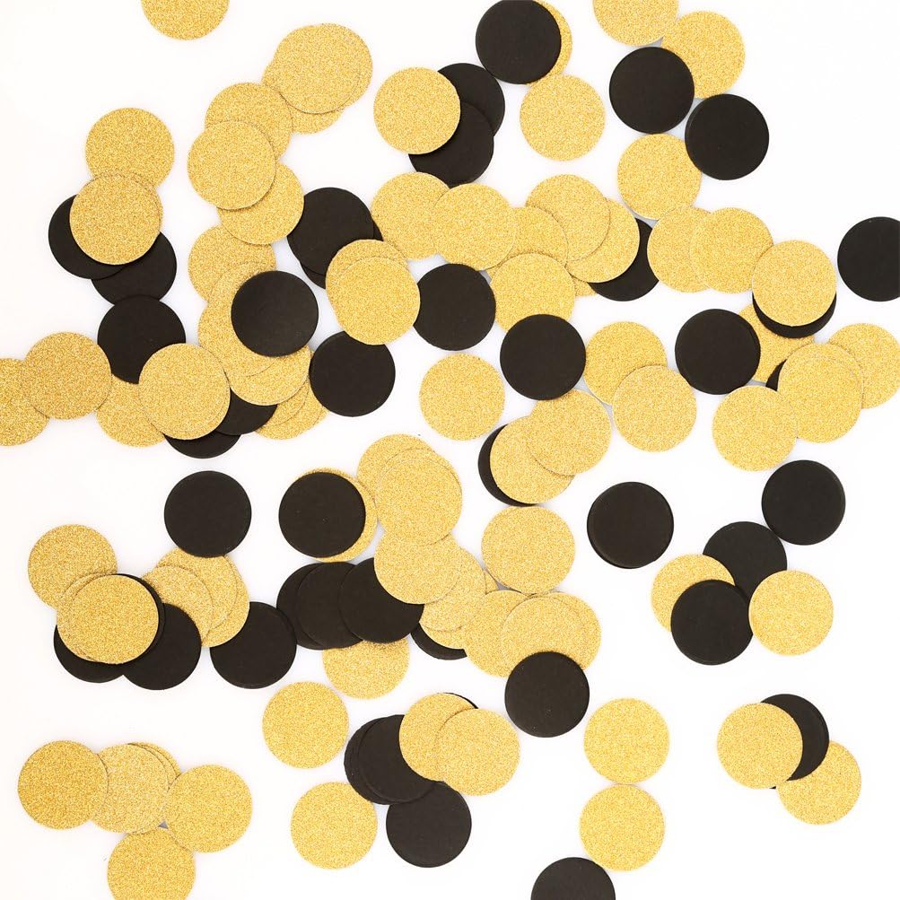 Glitter Gold Black Confetti Circle Dots Confetti for Party Decorations, 1.2" in Diameter, Pack of