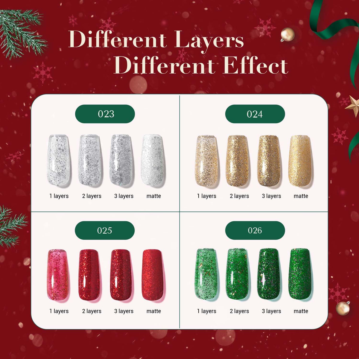 AZUREBEAUTY Nail Polish Set, 4 Colors Christmas Glitter Red Green Gold Silver Quick Dry Natural