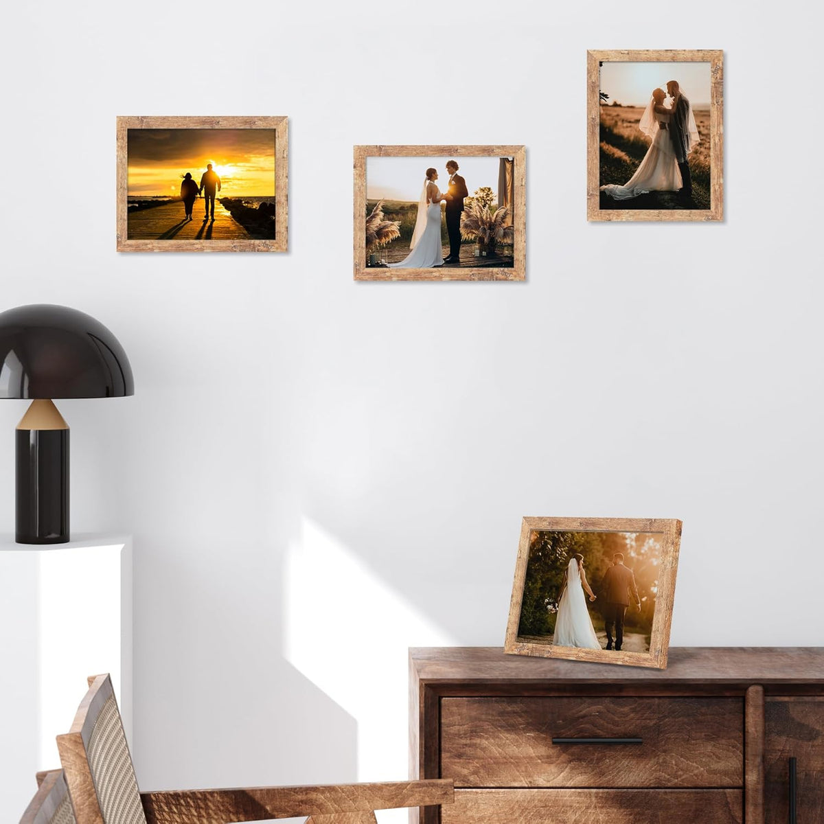 8.5x11 Picture Frame Set of 4, High Definition Real Glass Rustic Brown Frame, Wood Photo Frames 8.5