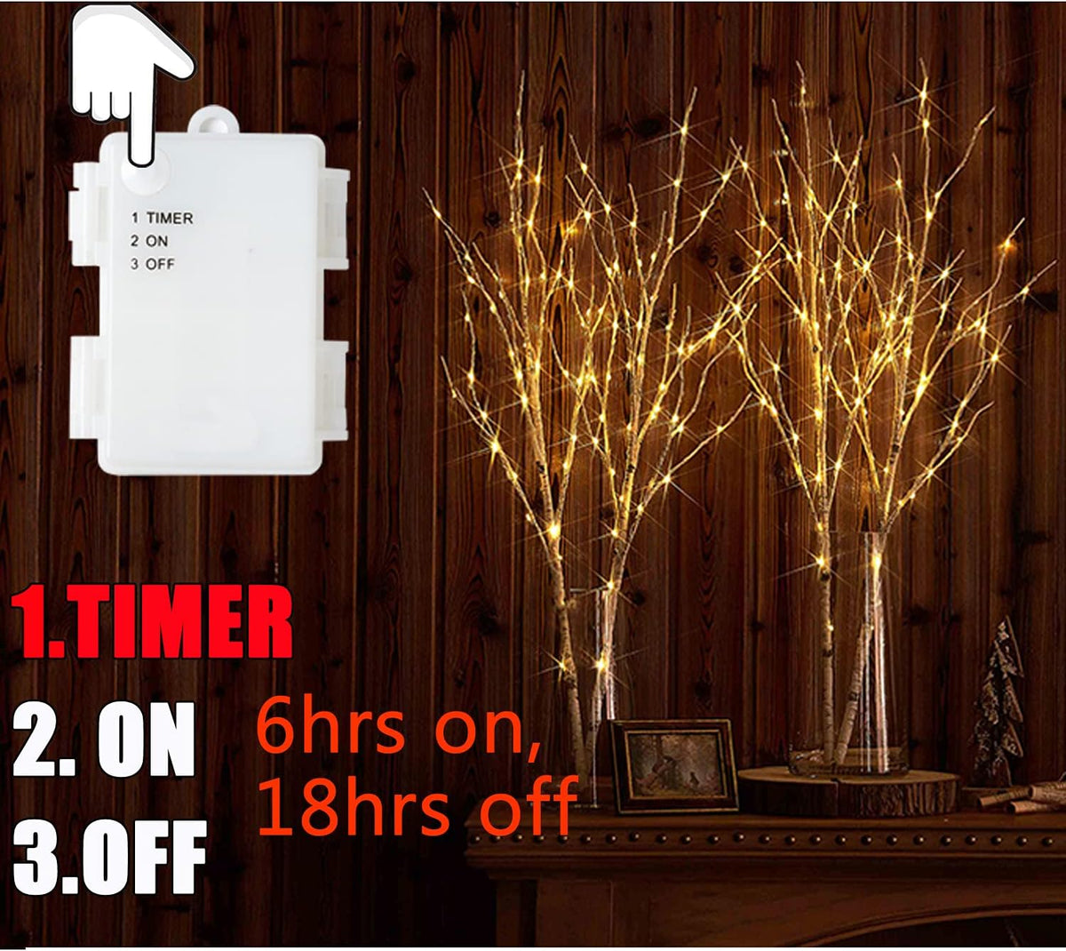 Fudios Birch Branch Lights with Timer for vase 100 LED Lighted Willow Twig 32IN Tall Battery
