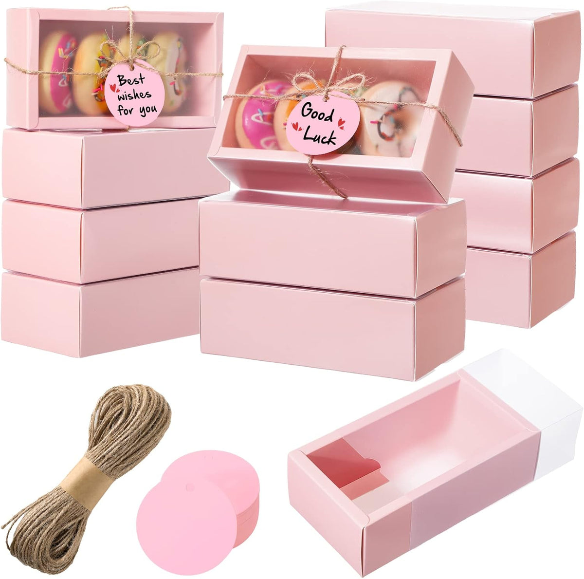 Roowest 50 Sets Kraft Soap Boxes Rectangle Packaging Box with Window Homemade Gift Box with Blank