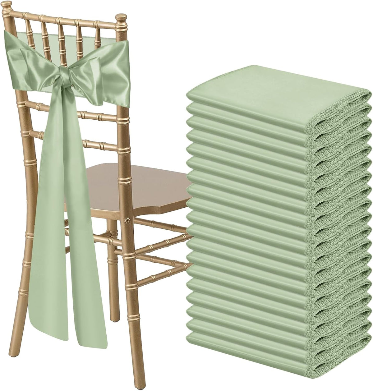 50 PCS Sage Green Satin Chair Sashes Bows Universal Chair Ribbon Ties Back Sash for Wedding Party