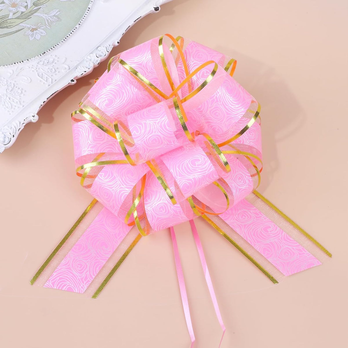 12 Pieces Rose Pull Bows,6 Inches Pull Bows for Gift Wrapping,Basket and Wedding Decoration,Holiday