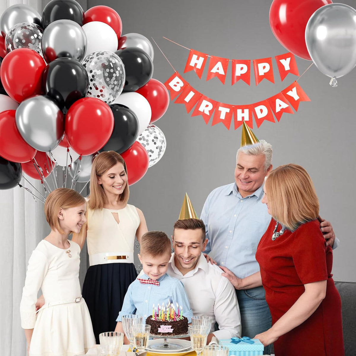 Red and Black Balloons, 60pcs 12inch Red Black White Silver Confetti Balloons for Graduation