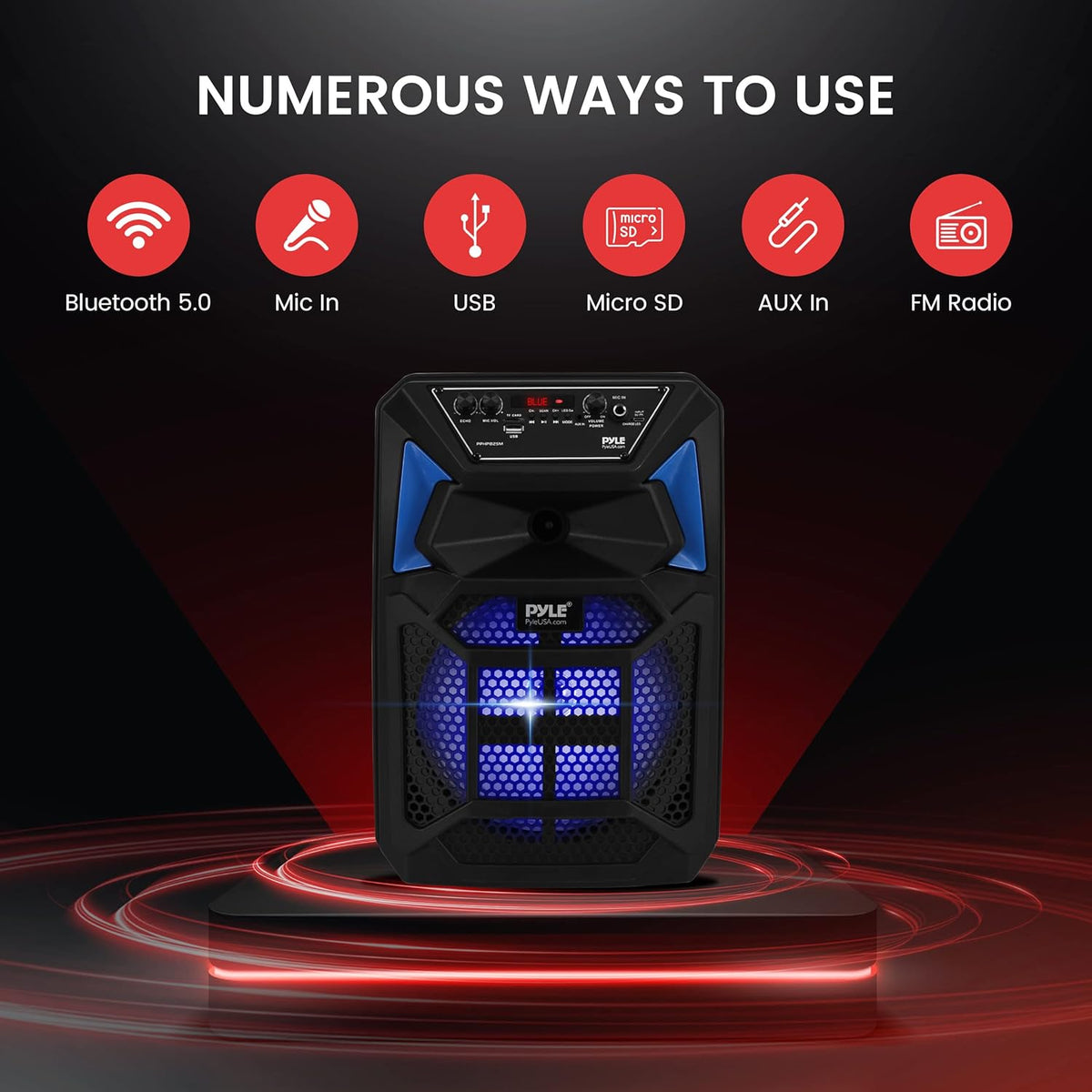 Pyle Bluetooth PA Speaker & Microphone System - Portable Karaoke Speaker with Wired Mic, Built-in