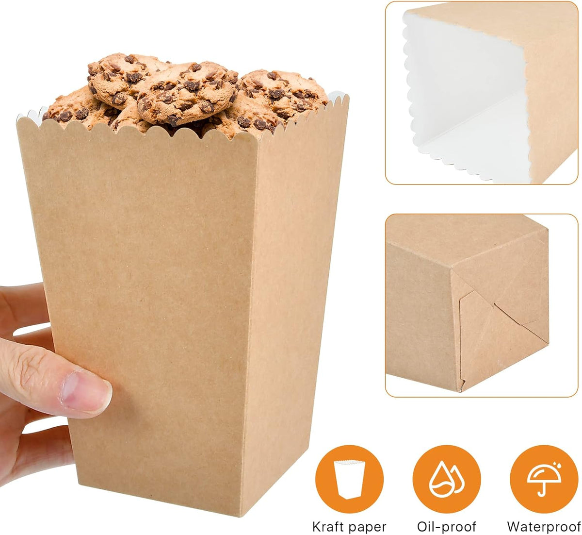 150 Pcs Popcorn Boxes, 22-27 Oz Mini Paper Popcorn Box, Oil-Proof Kraft Paper Popcorn Bags, Popcorn