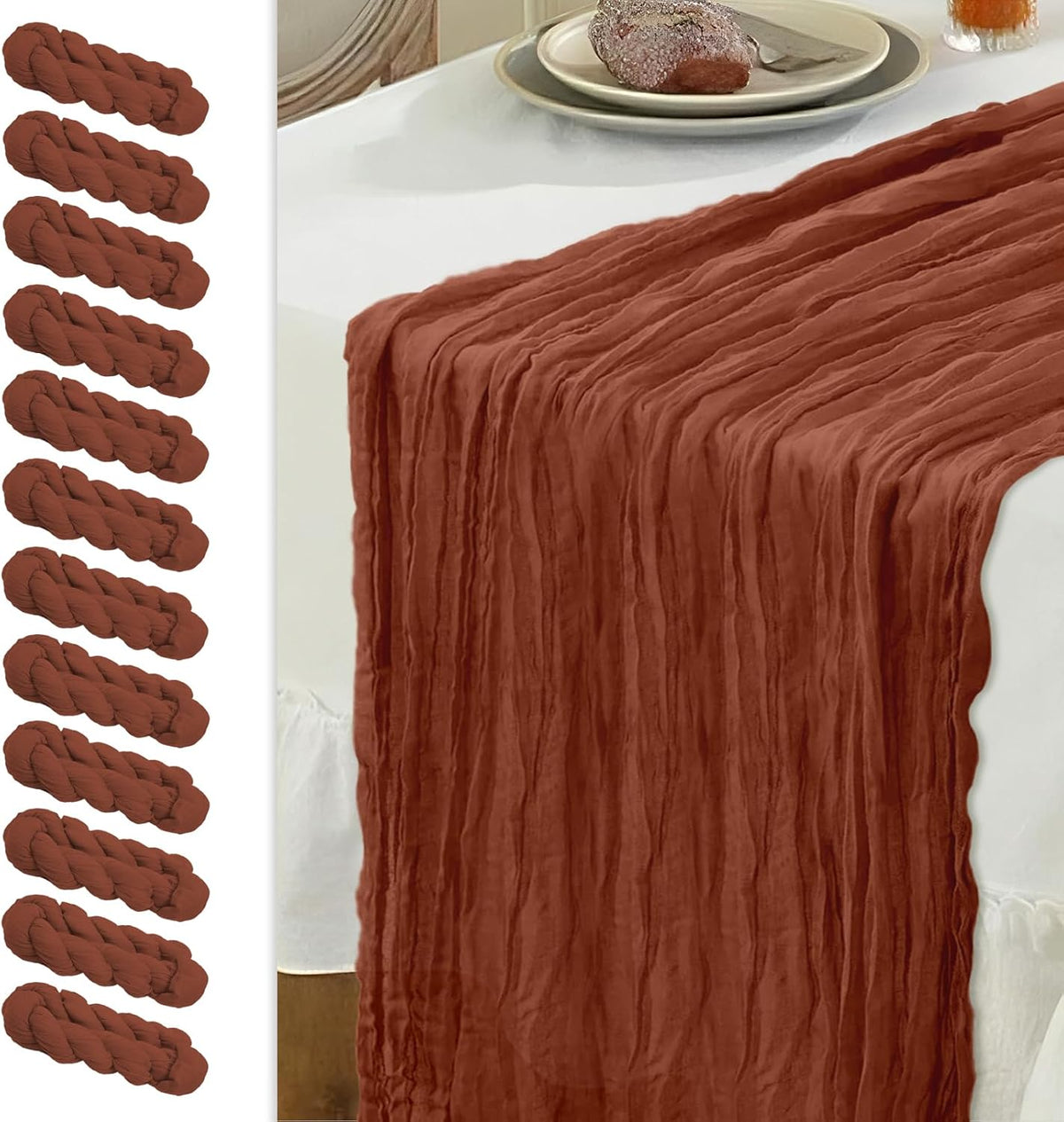 Le courant 6pcs 10Ft Cheesecloth Table Runner, Rustic Boho Gauze Cheese Cloth Runner Table Runner