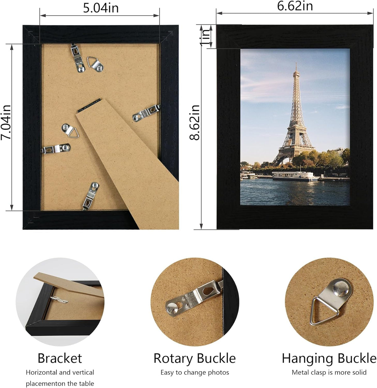 5x7 Picture Frame Set of 4, Black Wooden Frame with High Definition Glass, 5 x 7 Photo Frames for