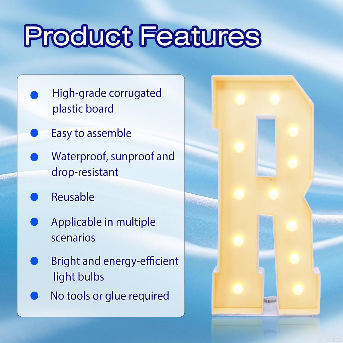 4FT Marquee Plastic Letters R - Light up Letters Are Made from Corrugated Plastic Board - Quick