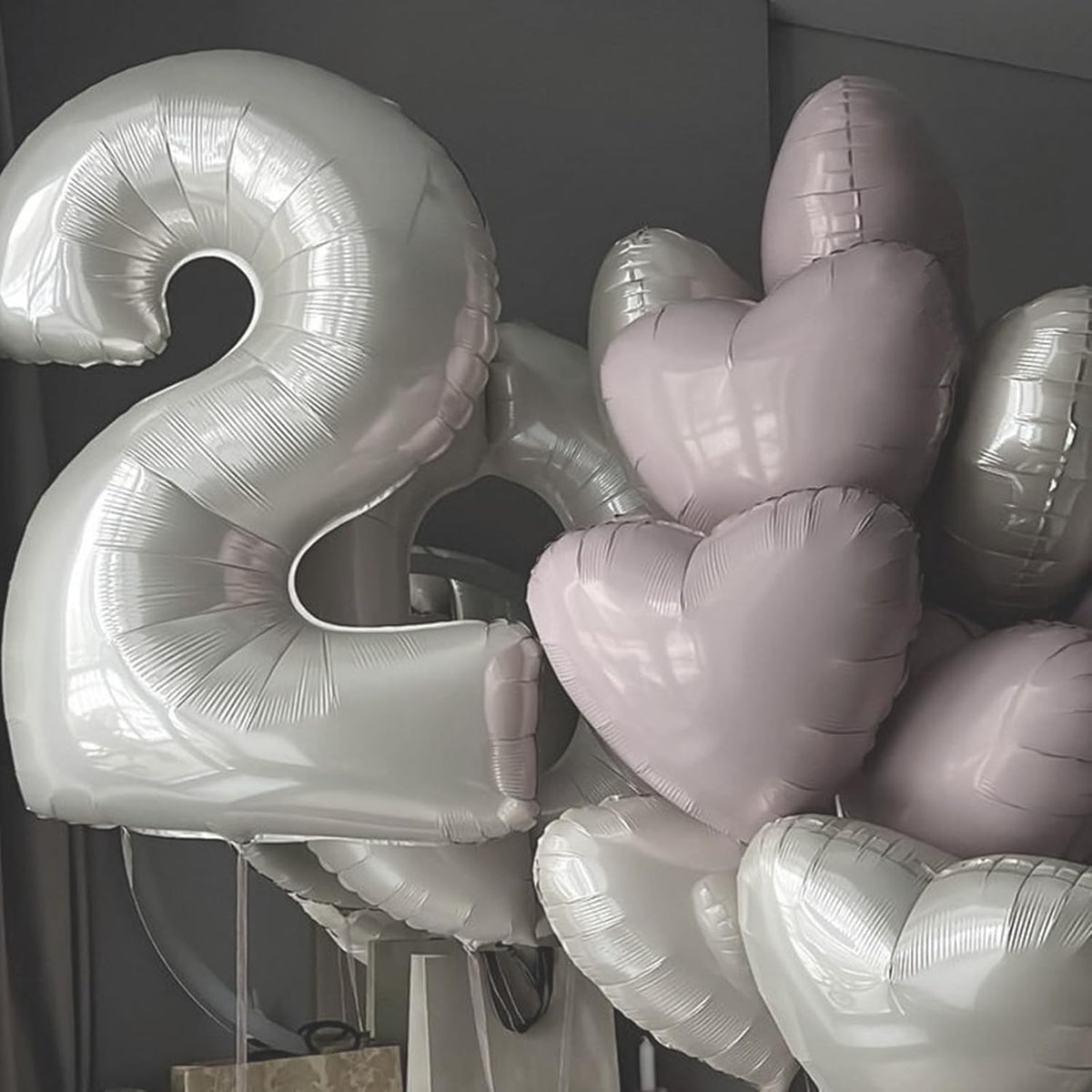 Pink White Heart Balloons, 18 Inch Pink and Cream White Heart Shape Balloons, 12PCS White Sand