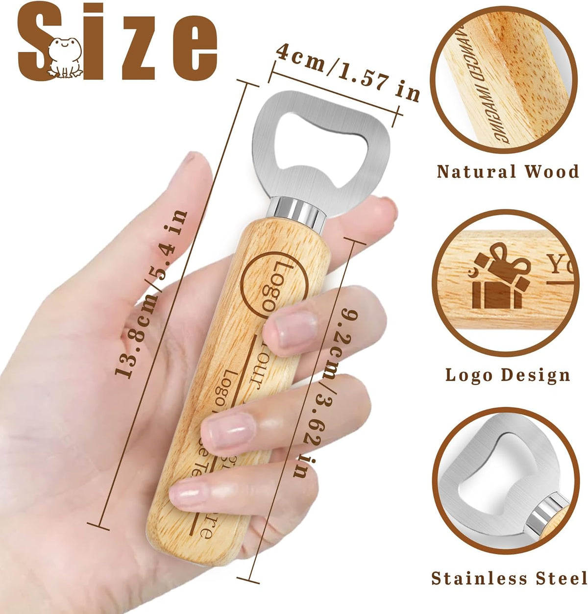 15-100 PCS Personalized Bottle Openers with Wooden Handle, Bulk Customized Text/Logo/Photo Beer