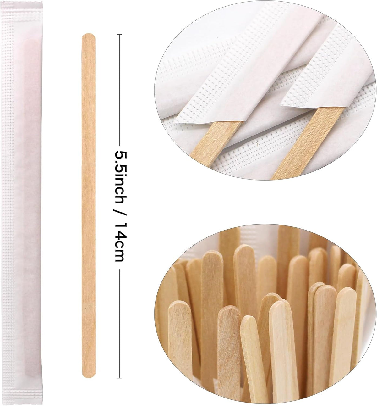 1000PCS 5.5 in Individually Wrapped in Paper Wooden Coffee Stirrers, A+++Level Smooth Rounded Edges