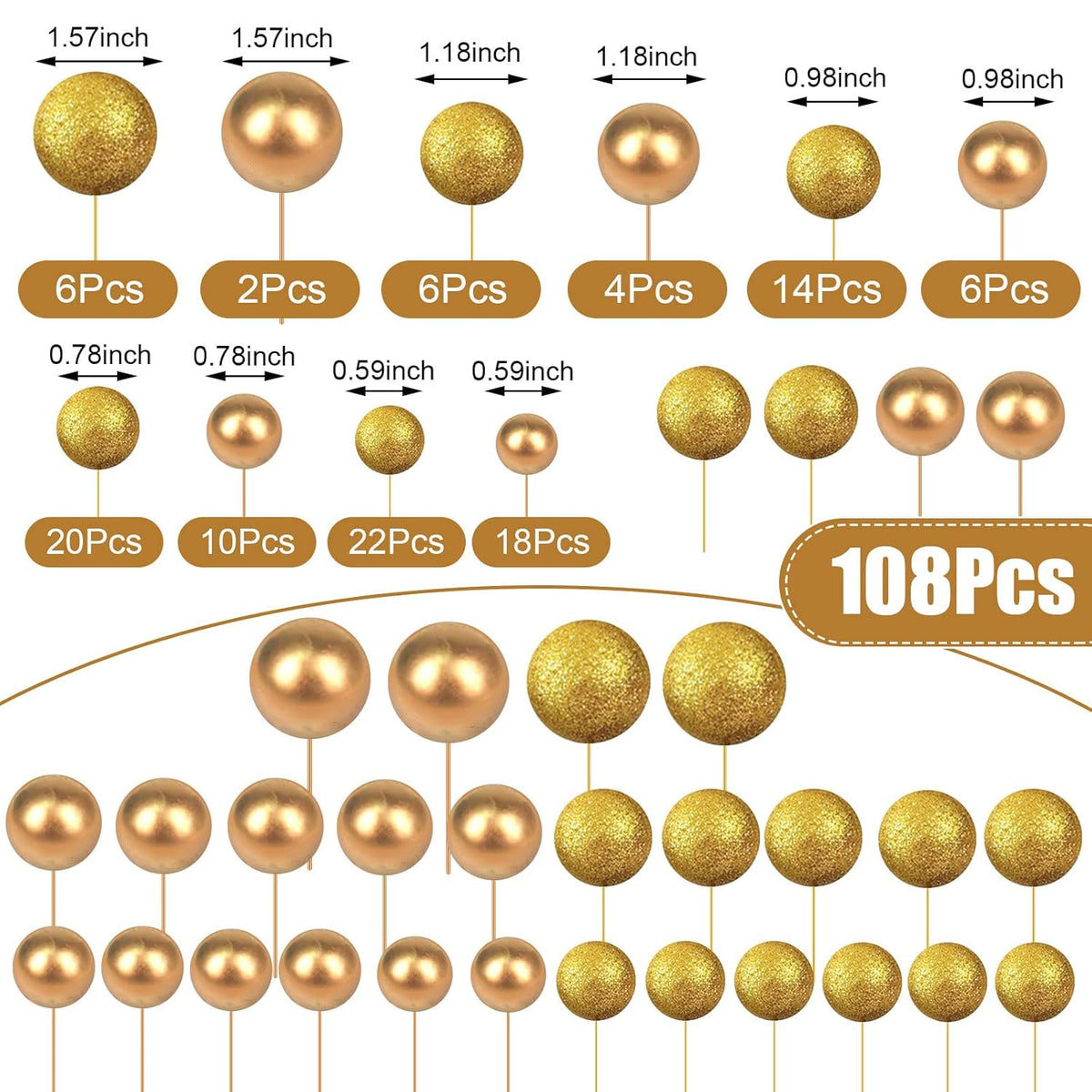 108 Pcs Balls Cake Topper DIY Cupcake Insert Foam Balloons for Cake Baking Wedding Anniversary