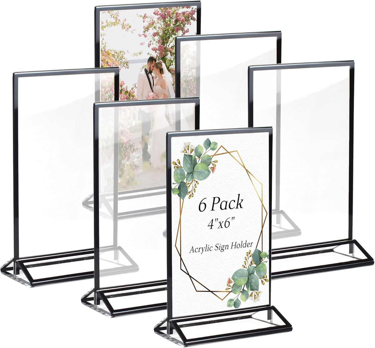 4x6 Picture Frames Acrylic Sign Holder 6 Pack Menu Stands, Double-sided Picture Stands for Wedding
