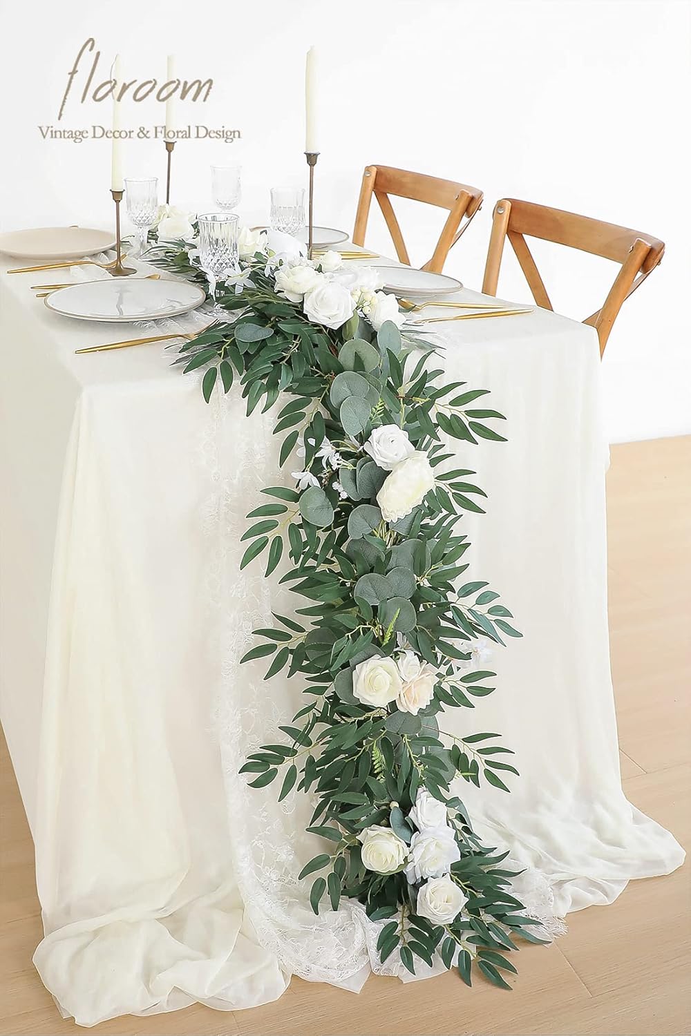 Floroom 6ft Artificial Eucalyptus Garland with Flowers Fake Greenery Faux Floral Vine Garland for