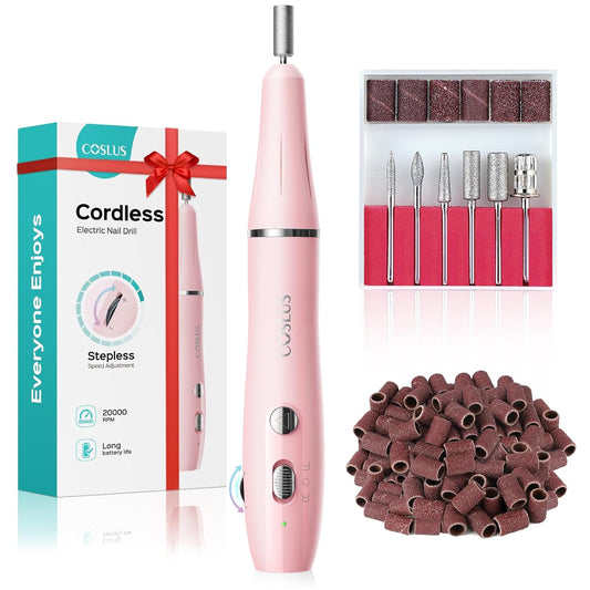 COSLUS Cordless Electric Nail Drill File: Nail Drill Machine with Stepless Speed Knob for Acrylic