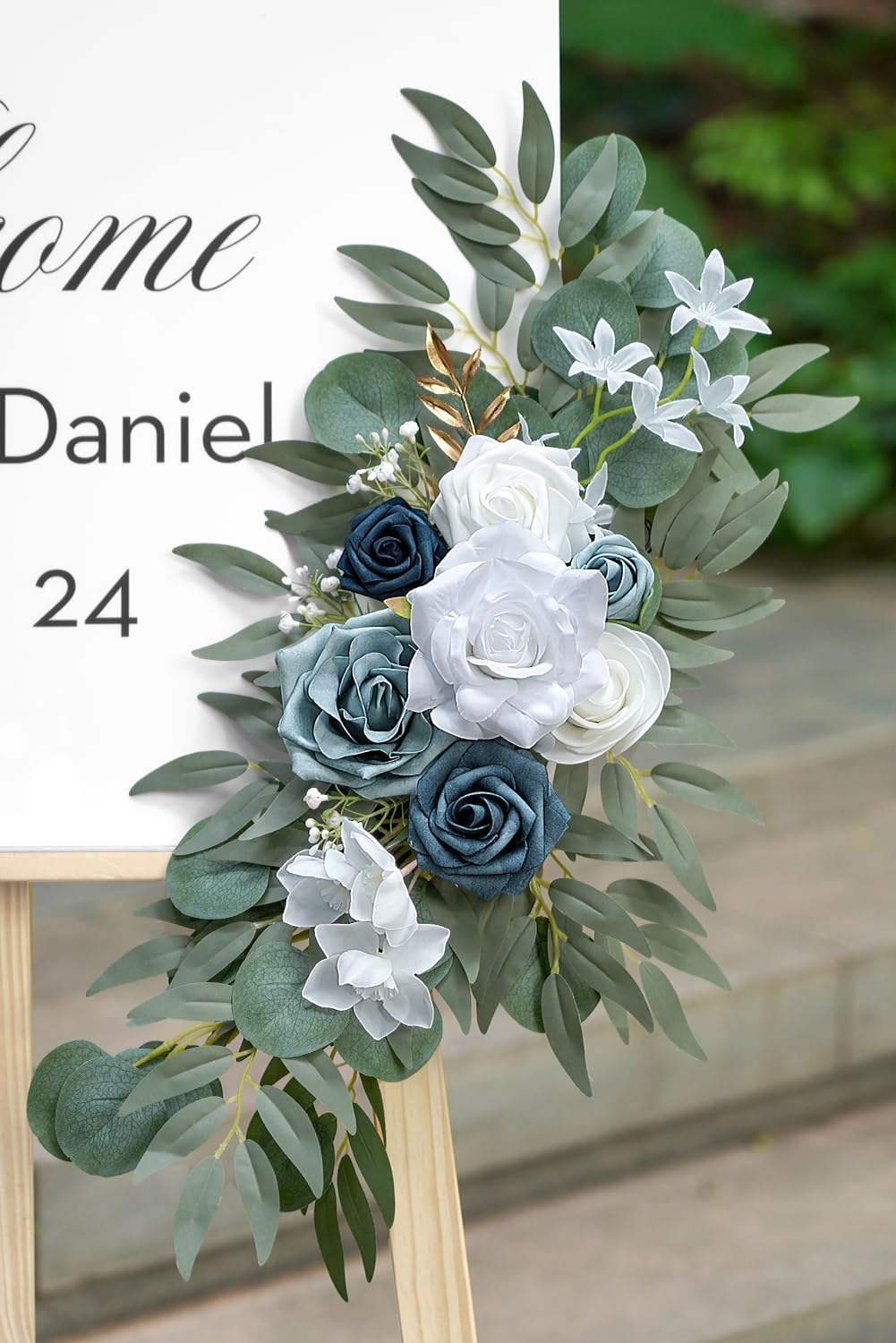 Dusty Blue Flower for Wedding Welcome Signs Decorations, Artificial Wedding Arch Flowers for