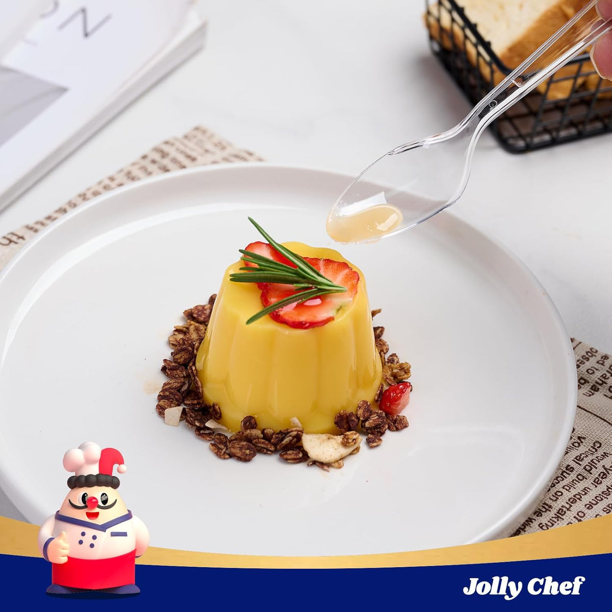 JOLLY CHEF 300 Count Clear Plastic Teaspoons Heavy Duty, 6.54" Heat Resistant Solid and Durable