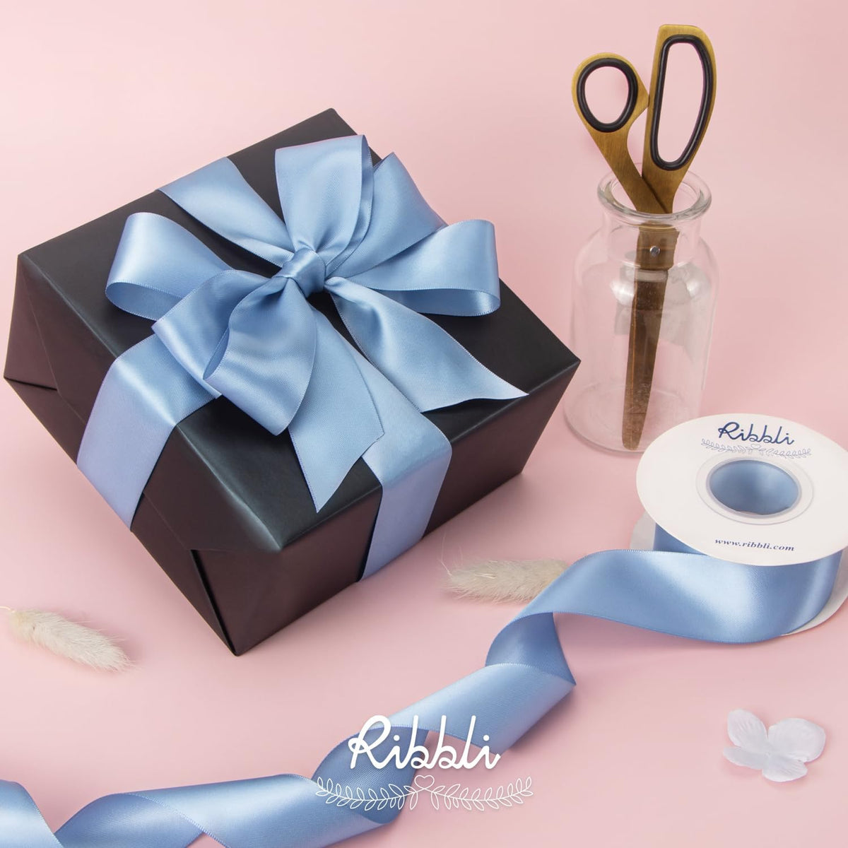 Ribbli Dusty Blue Satin Ribbon,Double Faced Satin 1-1/2 inch x Continuous 25 Yards,Use for Bows