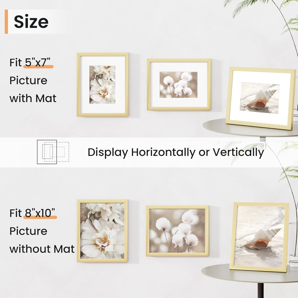 8x10 inch Picture Frame, 8x10 Photo Frames with 5x7 Removable Mat - High Definition Plexiglass