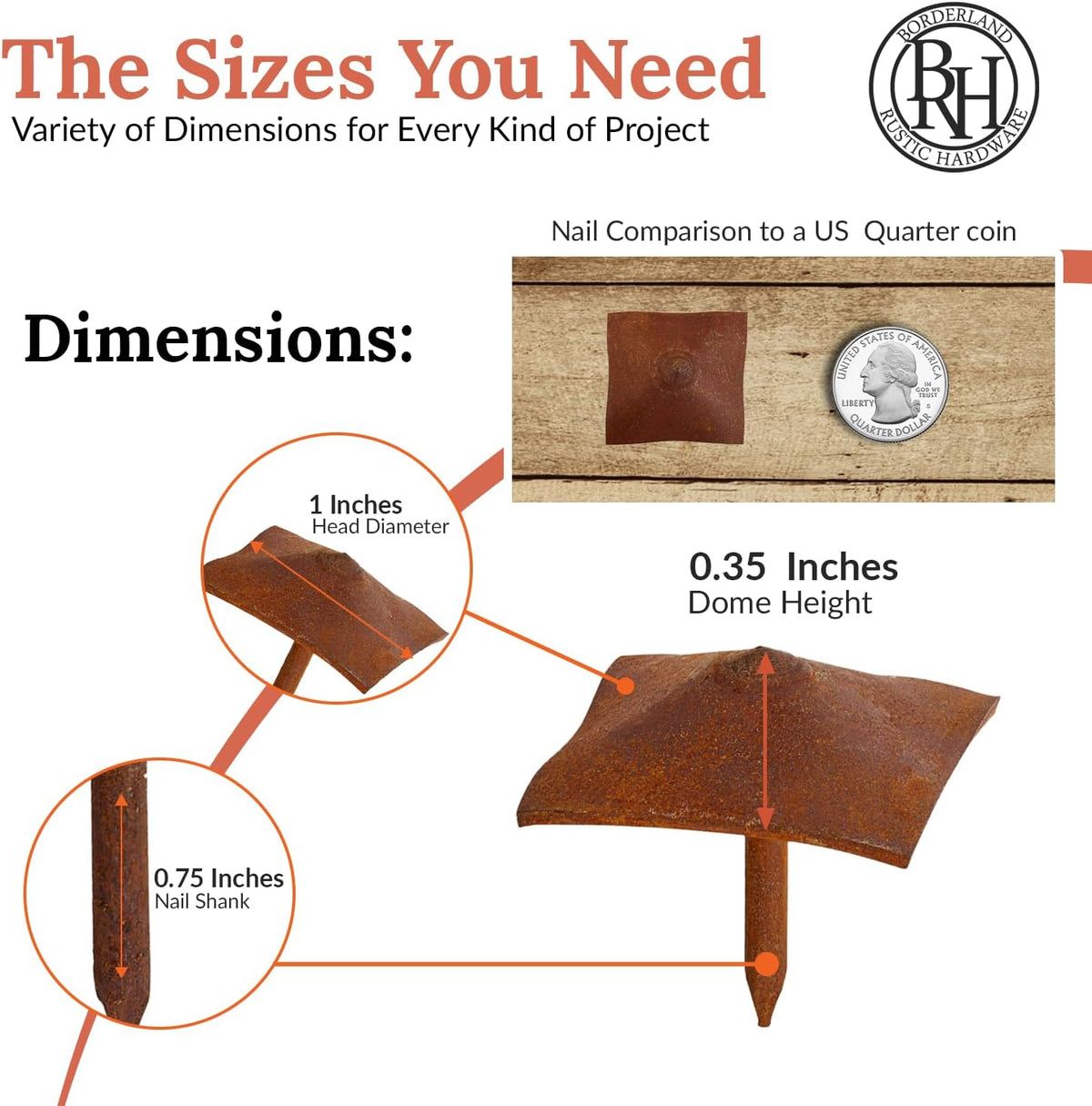50 Pack 1" Square Head Iron Clavos Decorative Nails – Rusted – Handmade Rustic Square Fasteners for