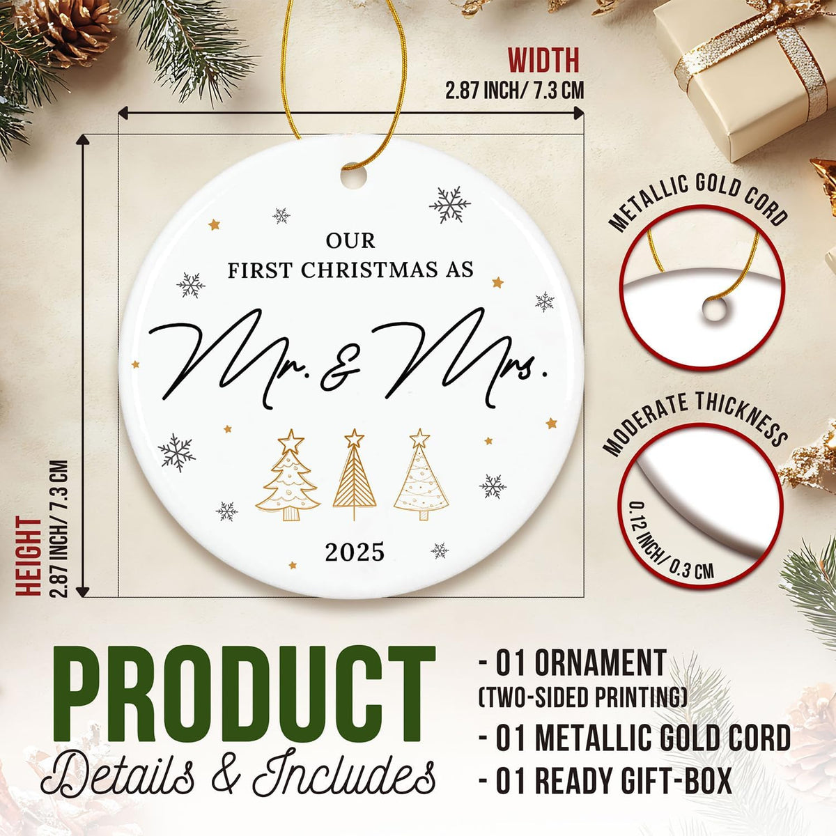 ZAGKOO Wedding Gifts for Couples 2025 - First Christmas Married Ornament, Mr and Mrs Gifts, Wedding